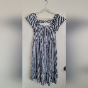 Old Navy Dress Girls  Size L 10-12 Navy White Flutter Sleeve Striped